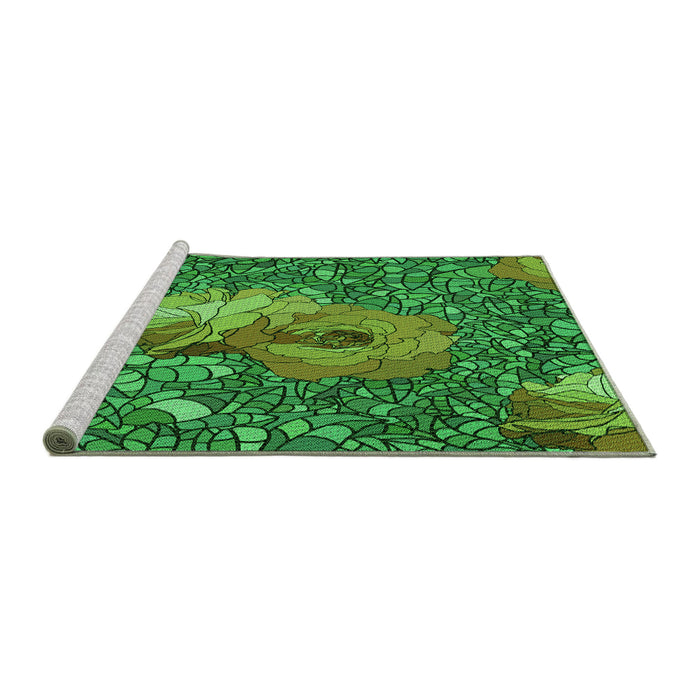 Sideview of Machine Washable Transitional Neon Green Rug, wshpat2630grn