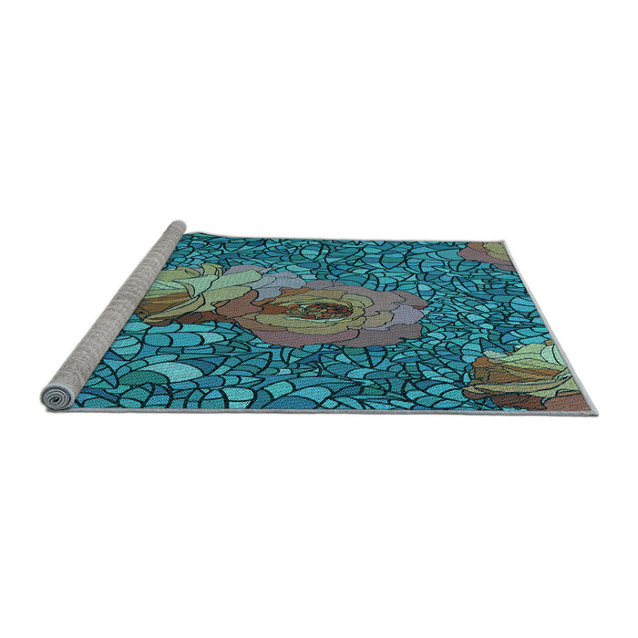 Sideview of Machine Washable Transitional Turquoise Green Rug, wshpat2630lblu