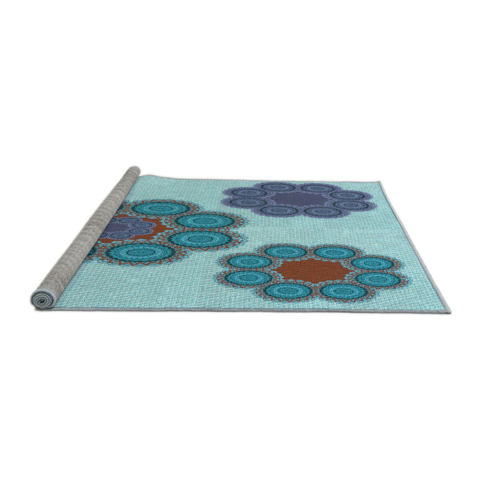 Sideview of Machine Washable Transitional Steel Blue Rug, wshpat2637lblu