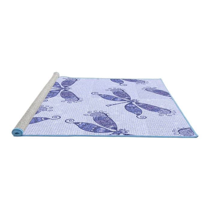 Sideview of Machine Washable Transitional Lavender Blue Rug, wshpat2639blu