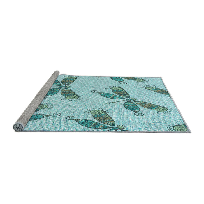 Sideview of Machine Washable Transitional Electric Blue Rug, wshpat2639lblu