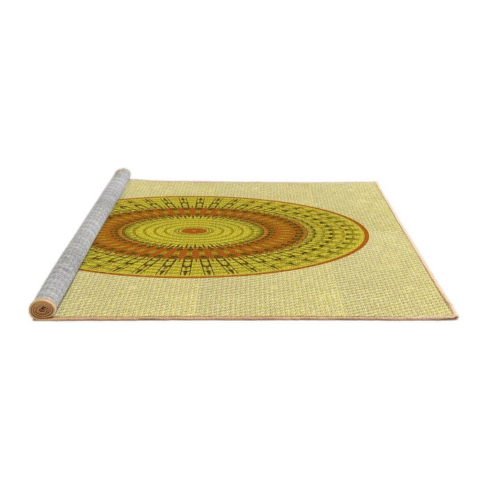 Sideview of Machine Washable Transitional Caramel Brown Rug, wshpat2640yw