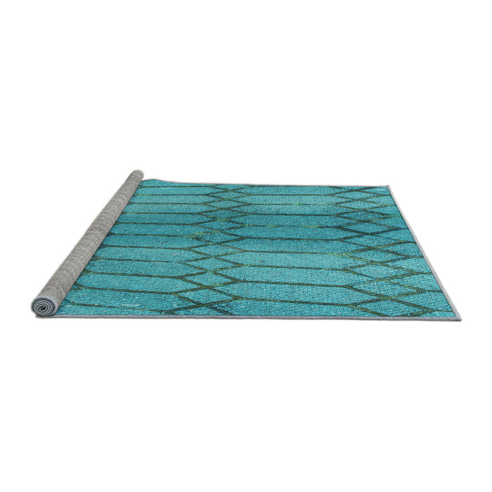 Sideview of Machine Washable Transitional Bright Turquoise Blue Rug, wshpat2641lblu