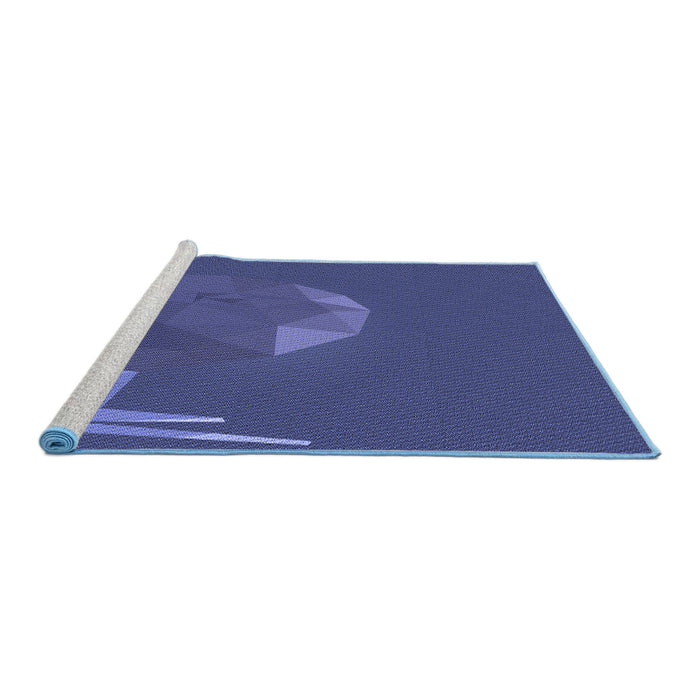 Sideview of Machine Washable Transitional Blue Rug, wshpat266blu