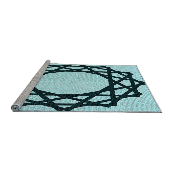 Sideview of Machine Washable Transitional Blue Rug, wshpat2662lblu