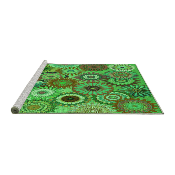 Sideview of Machine Washable Transitional Seaweed Green Rug, wshpat2665grn