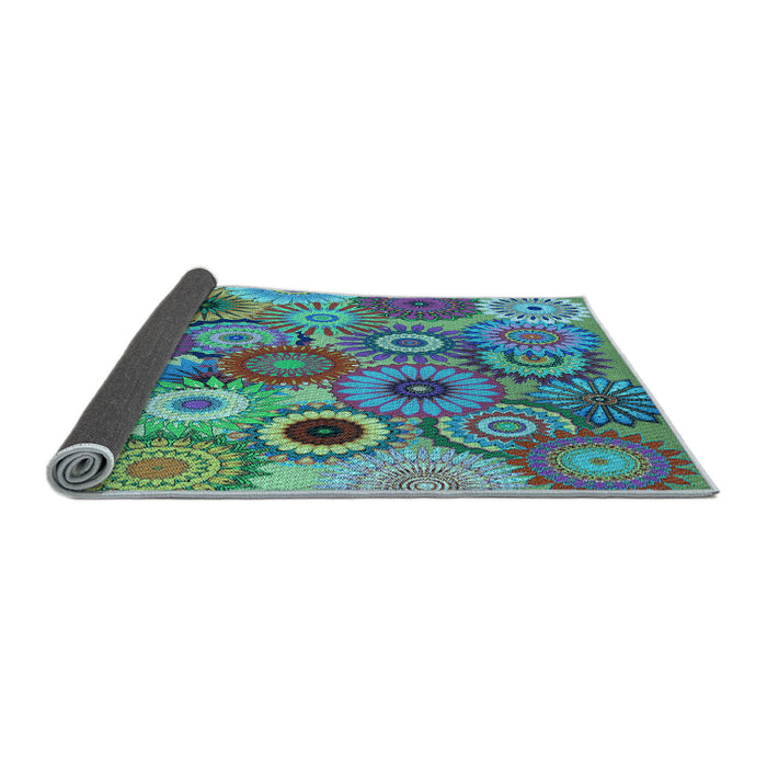 Thickness of Patterned Turquoise Green Rug, pat2665lblu