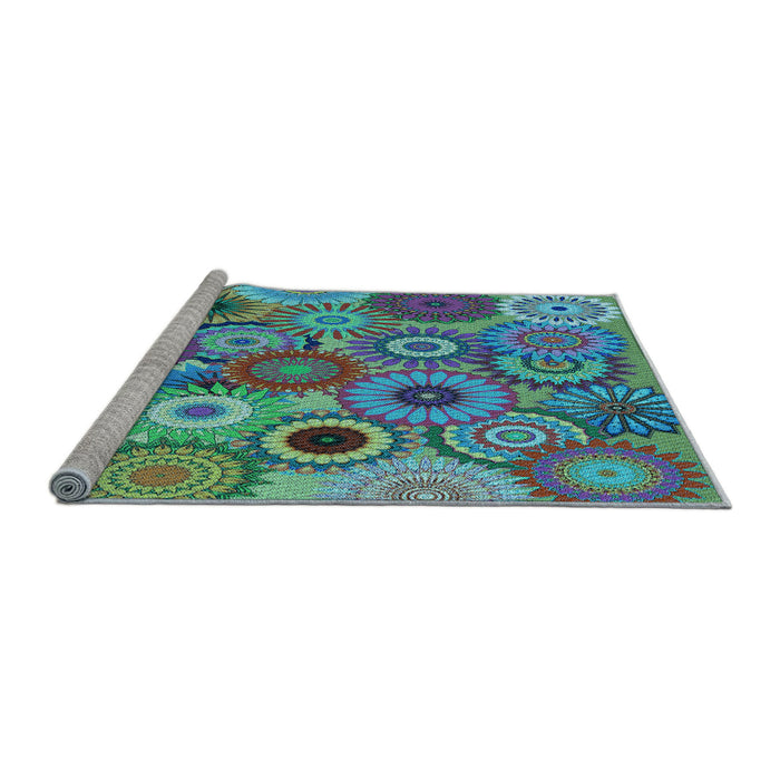 Sideview of Machine Washable Transitional Turquoise Green Rug, wshpat2665lblu