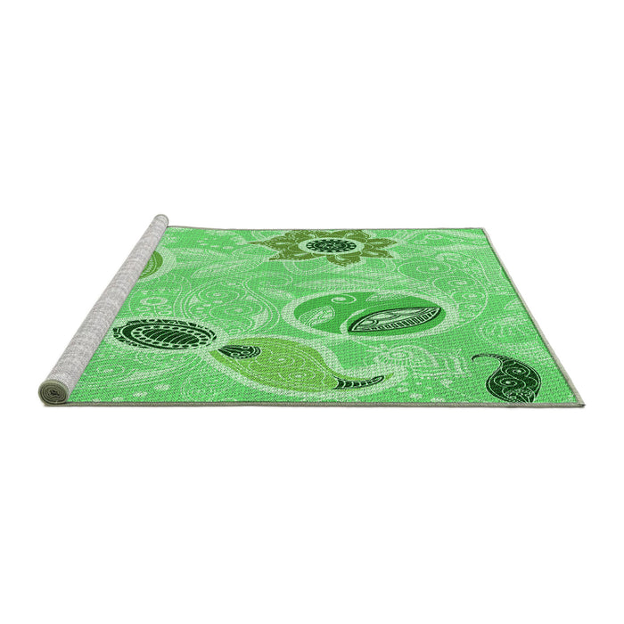 Sideview of Machine Washable Transitional Green Rug, wshpat2674grn