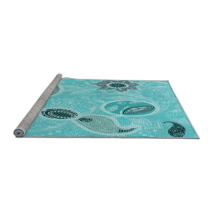 Sideview of Machine Washable Transitional Blue Turquoise Green Rug, wshpat2674lblu