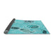 Thickness of Patterned Blue Turquoise Green Rug, pat2674lblu