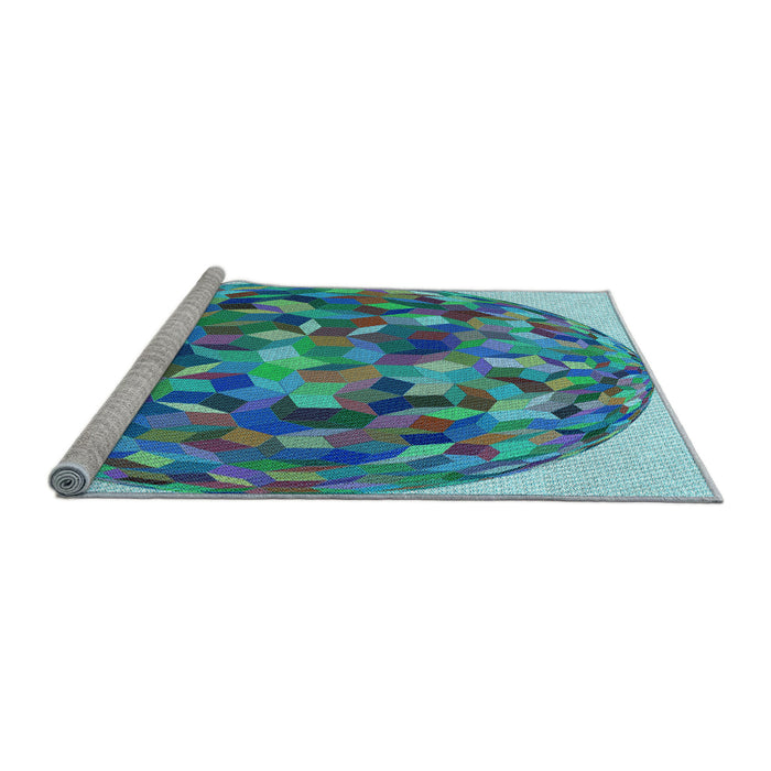 Sideview of Machine Washable Transitional Turquoise Green Rug, wshpat2675lblu