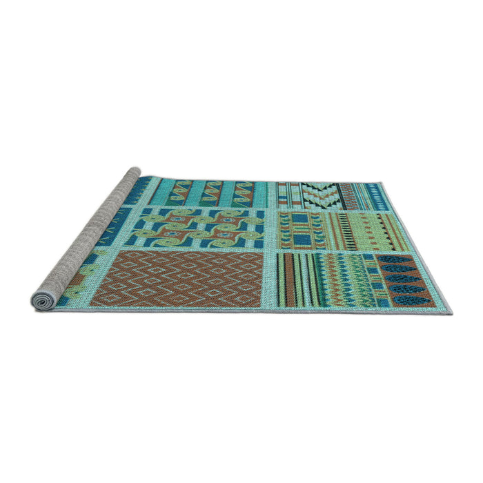 Sideview of Machine Washable Transitional Turquoise Green Rug, wshpat2679lblu