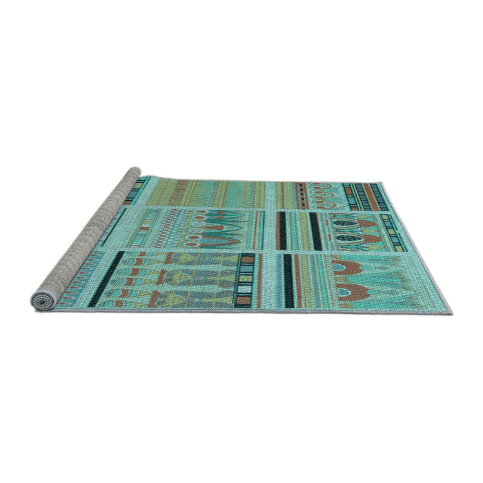 Sideview of Machine Washable Transitional Dull-Sea Green Rug, wshpat2680lblu