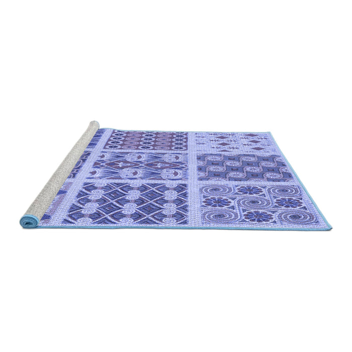 Sideview of Machine Washable Transitional Jeans Blue Rug, wshpat2681blu