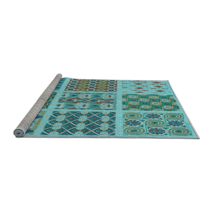 Sideview of Machine Washable Transitional Green Rug, wshpat2681lblu