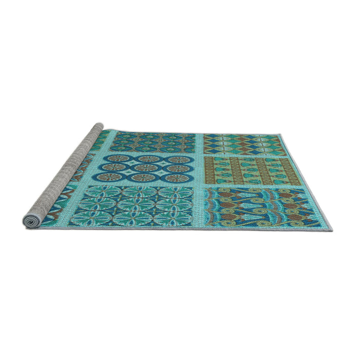 Sideview of Machine Washable Transitional Turquoise Green Rug, wshpat2683lblu