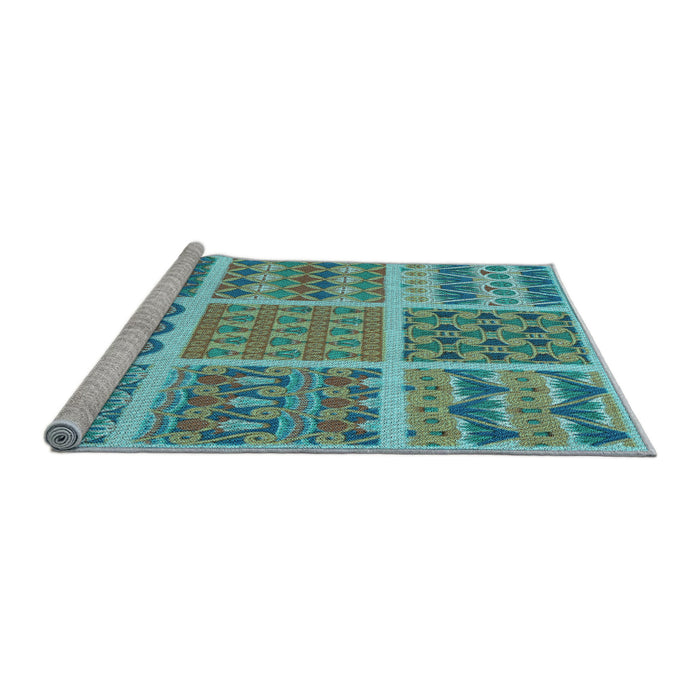 Sideview of Machine Washable Transitional Turquoise Green Rug, wshpat2684lblu