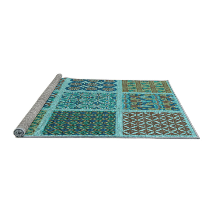 Sideview of Machine Washable Transitional Turquoise Green Rug, wshpat2685lblu