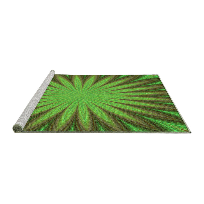 Sideview of Machine Washable Transitional Green Rug, wshpat2687grn