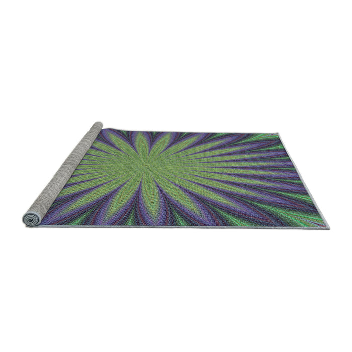 Sideview of Machine Washable Transitional Green Rug, wshpat2687lblu
