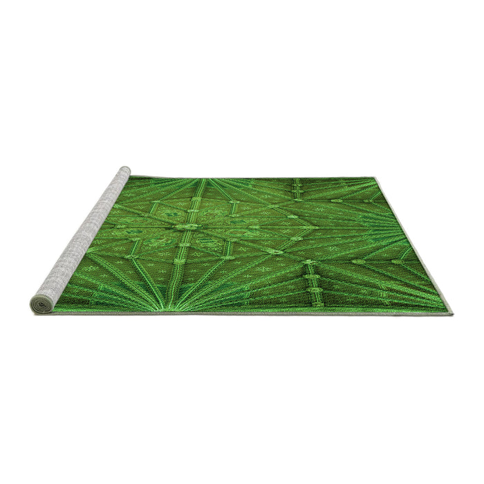 Sideview of Machine Washable Transitional Deep Emerald Green Rug, wshpat2688grn