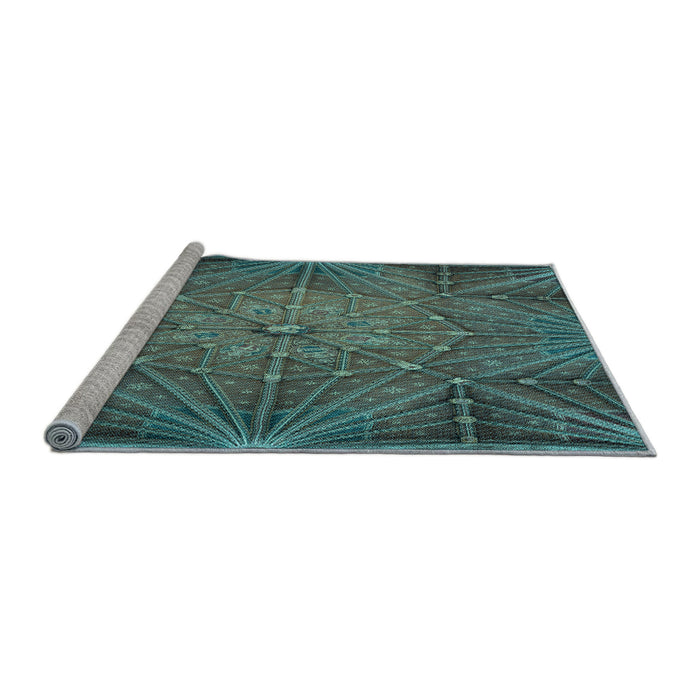 Sideview of Machine Washable Transitional Charcoal Blue Rug, wshpat2688lblu