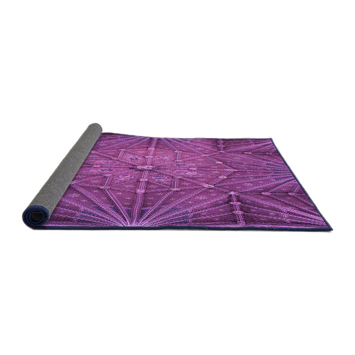Thickness of Patterned Dark Magenta Purple Rug, pat2688pur