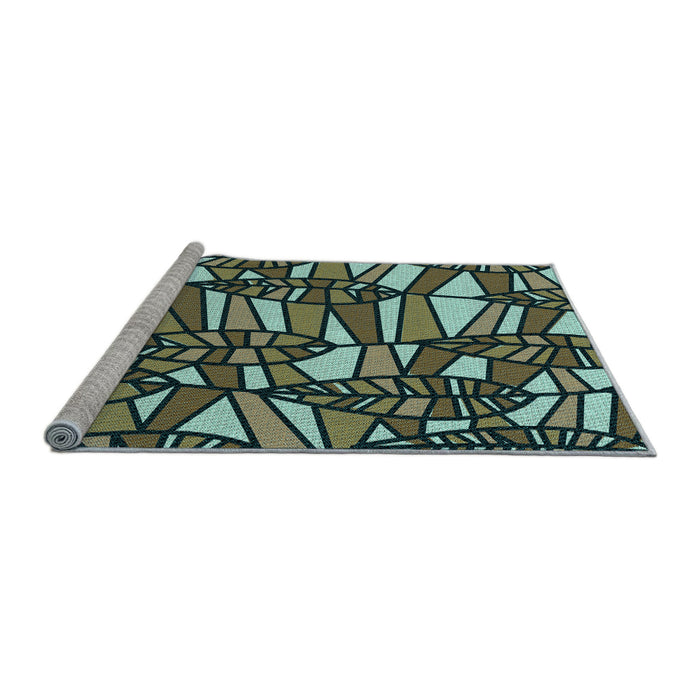 Sideview of Machine Washable Transitional Gunmetal Green Rug, wshpat270lblu
