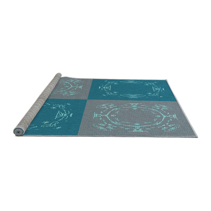 Sideview of Machine Washable Transitional Steel Blue Rug, wshpat2700lblu