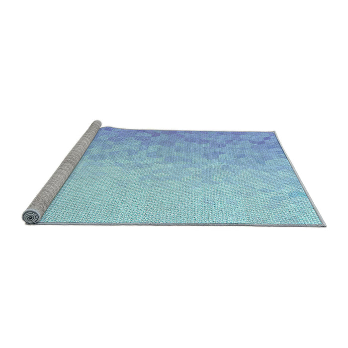 Sideview of Machine Washable Transitional Crystal Blue Rug, wshpat2703lblu
