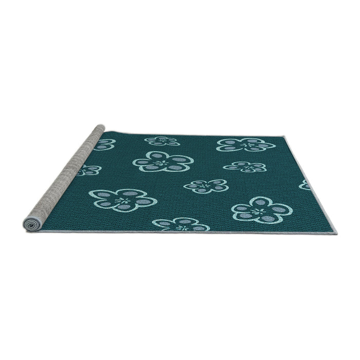 Sideview of Machine Washable Transitional Medium Teal Green Rug, wshpat2731lblu