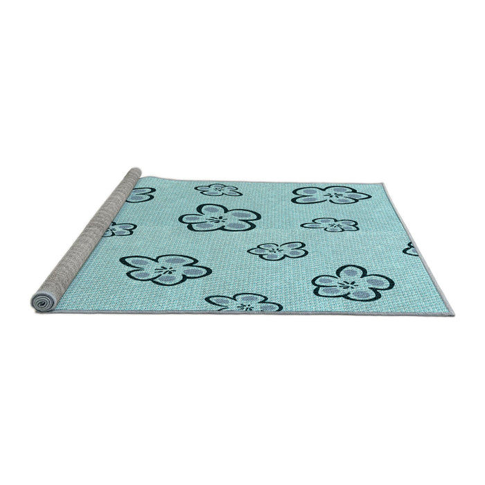 Sideview of Machine Washable Transitional Electric Blue Rug, wshpat2732lblu