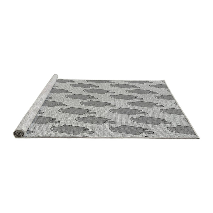 Sideview of Machine Washable Transitional Platinum Silver Gray Rug, wshpat2754gry