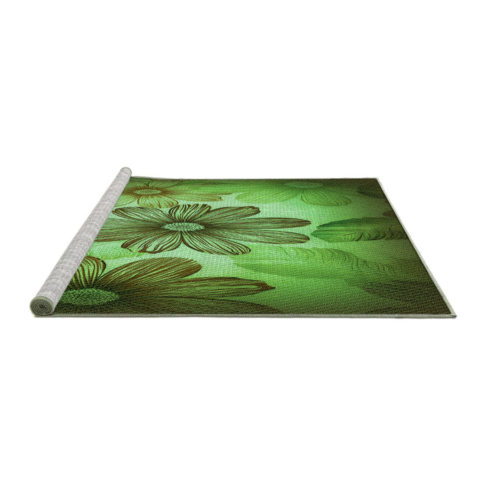 Sideview of Machine Washable Transitional Green Rug, wshpat2755grn