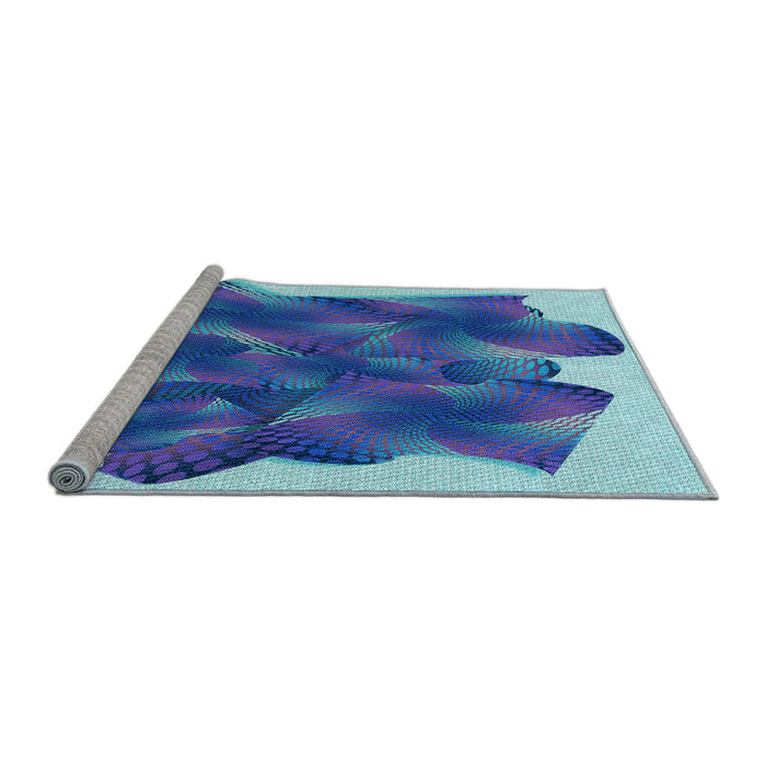 Sideview of Machine Washable Transitional Sapphire Blue Rug, wshpat2759lblu