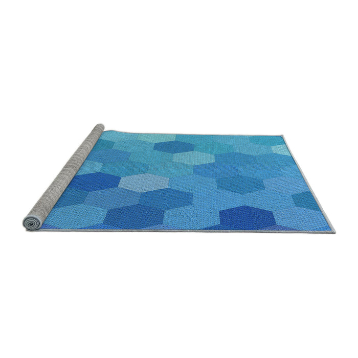 Sideview of Machine Washable Transitional Neon Blue Rug, wshpat2770lblu