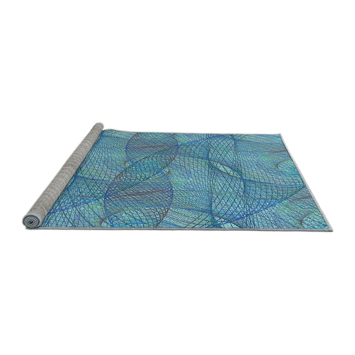 Sideview of Machine Washable Transitional Diamond Blue Rug, wshpat2773lblu