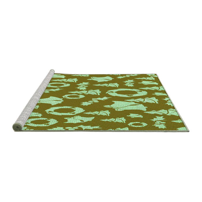Sideview of Machine Washable Transitional Dark Yellow Green Rug, wshpat278grn