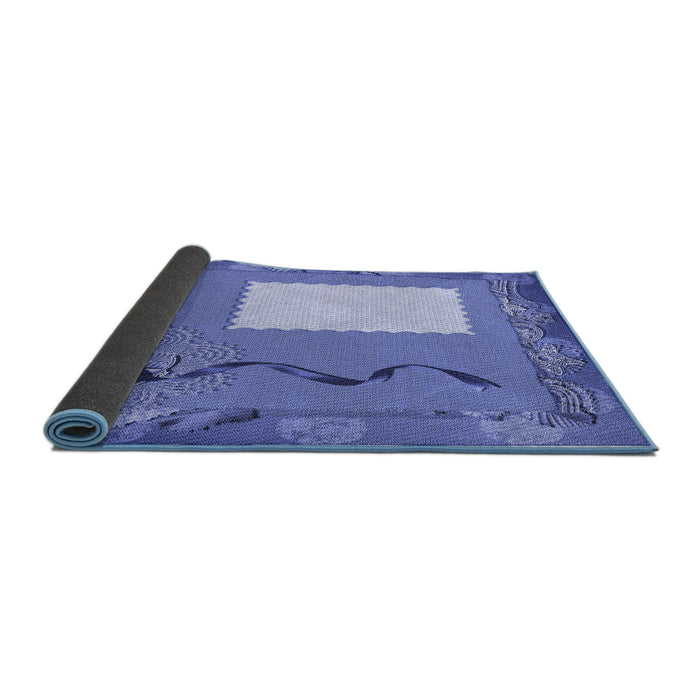 Thickness of Patterned Denim Blue Rug, pat2783blu