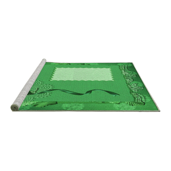 Sideview of Machine Washable Transitional Neon Green Rug, wshpat2783grn