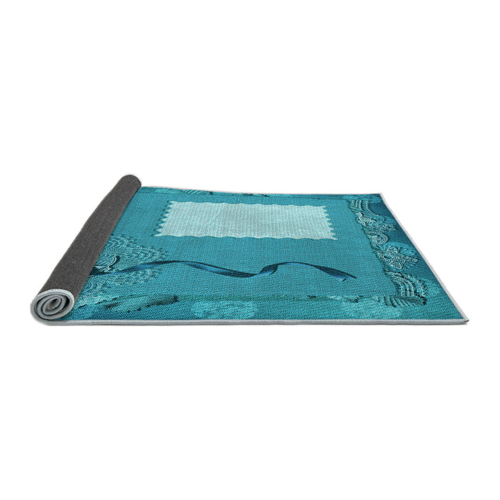 Thickness of Patterned Bright Turquoise Blue Rug, pat2783lblu