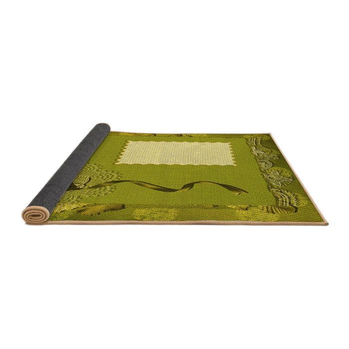 Thickness of Patterned Dark Yellow Green Rug, pat2783yw
