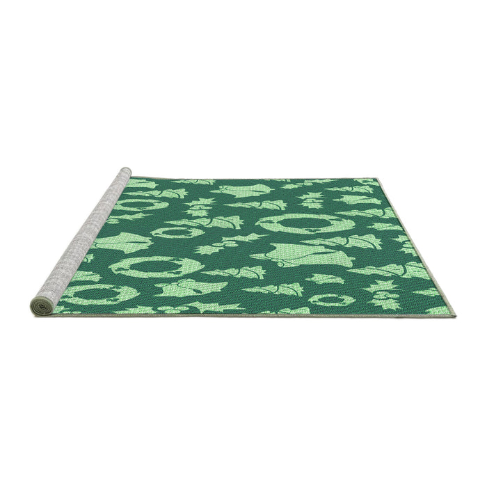 Sideview of Machine Washable Transitional Green Rug, wshpat279grn