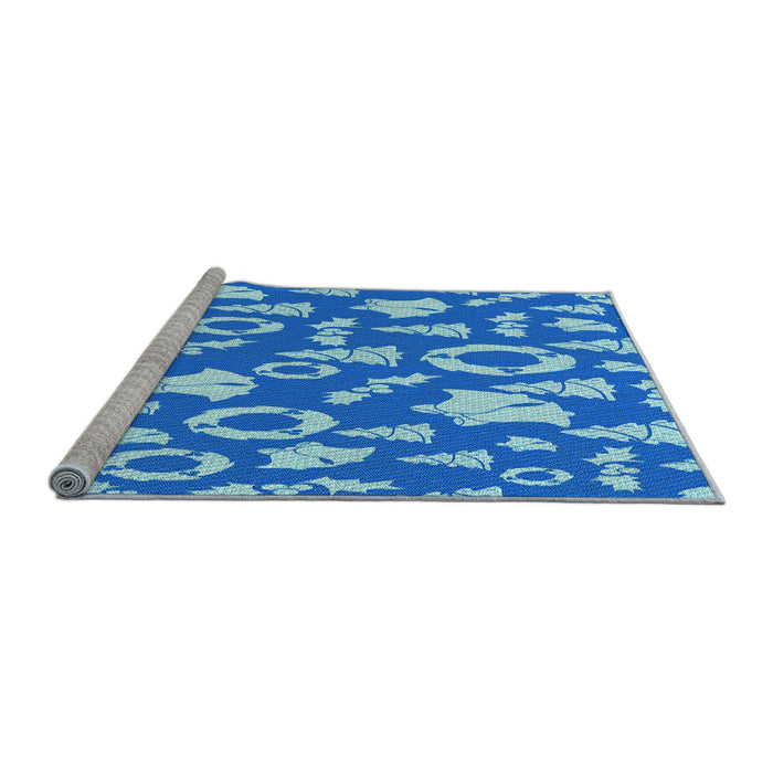 Sideview of Machine Washable Transitional Blue Rug, wshpat279lblu