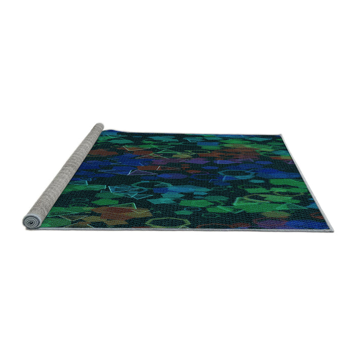 Sideview of Machine Washable Transitional Teal Green Rug, wshpat2793lblu