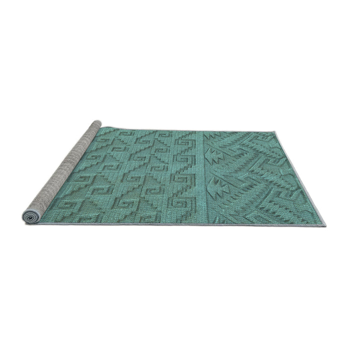 Sideview of Machine Washable Transitional Green Rug, wshpat2797lblu