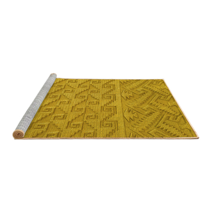 Sideview of Machine Washable Transitional Deep Yellow Rug, wshpat2797yw