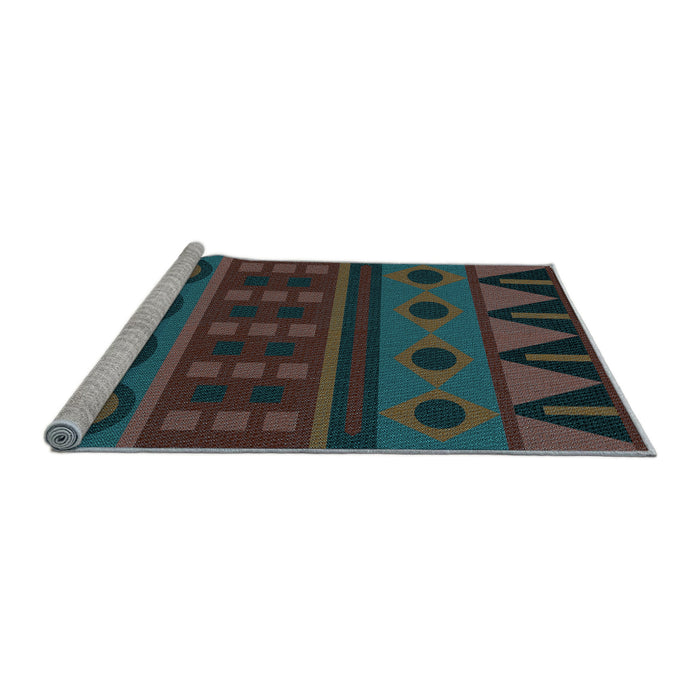 Sideview of Machine Washable Transitional Green Rug, wshpat2800lblu