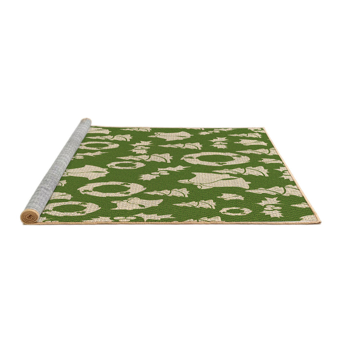 Sideview of Machine Washable Transitional Ginger Brown Green Rug, wshpat281brn
